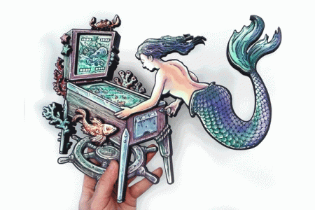 Mermaid Pinball Woodcut - Dimensional Wall Art